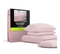 Velosso Plain Dye Duvet Cover and Fitted Sheet Complete Bedding Set Soft Microfibre Polyester Bedding Quilt Cover Set, pillowcase and matching Fitted Sheet (Single, Pink)