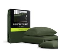 Velosso Plain Dye King Size Duvet Cover Set, Soft 3 Piece Bedding Set with 2 Pillowcases, Button Closure (Olive)
