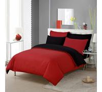 Velosso Plain Dyed Polycotton Duvet Cover Set With Button Enclosure, Easy Care, Machine Washable - Red
