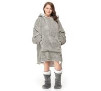 Velosso Plain Flannel Sherpa Lined Oversize Hoodie Blanket in Grey Velosso Grey One Size