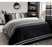 Velosso Plain Stripe Banded Reversible Quilt Cover Bedding Set Block Stripes (Black, Double)
