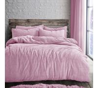 Velosso Plain Teddy Warm And Cosy Duvet Cover And Pillowcase Set - Pink