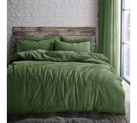 Velosso Plain Teddy Warm & Cosy Duvet Cover & Pillowcase Set in Olive | Size: Double Velosso Olive Double