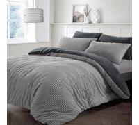 Velosso Plush Corduroy Teddy Warm & Cosy Duvet Cover & Pillowcase in Silver | Size: Single Velosso Silver Single