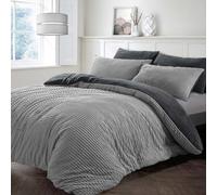 Velosso Plush Corduroy Teddy Warm & Cosy Duvet Cover & Pillowcase in Silver | Size: Super King Velosso Silver Super King