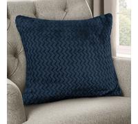 Velosso Plush Texture Chevron Pattern Cushion, Velvet Look with Zip Closure in Navy | Size: 43 cm x 43 cm Velosso Navy 43 cm x 43 cm