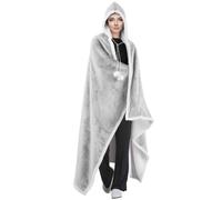 Velosso Pom Pom Sherpa Lined Oversized Hooded Wrap Hoodie Blankets in Grey Velosso Grey One Size