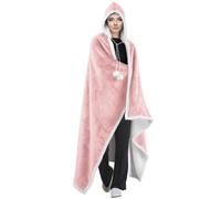 Velosso Pom Pom Sherpa Lined Oversized Hooded Wrap Hoodie Blankets in Pink Velosso Pink One Size