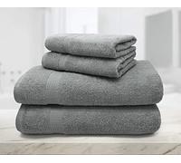 Velosso Premium 100% Egyptian Combed Cotton Plain Waffle Family Towel Set Everyday Use Face Hand Bath Sheet Super Absorbent 550 GSM (Grey, 4pce Set)