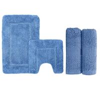 Velosso Premium Bathroom Collection Set - 100% Egyptian Cotton Chunky Feel Zero Twist Bath Towels with 100% Soft Micro Fibre Cashmere Feel Bath Mat (Hand Towel and Bath Set, Blue)