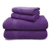 Velosso Premium Egyptian Combed Cotton 4pce Towel Bale Set - Soft Absorbent 550GSM Towel Sets with Plain Waffle Border Quick Dry and Reversible Face, Hand and Bath Towels for Everyday Use (Purple)