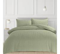 Velosso Quilted Cable Knit Texture Double Duvet Cover Set, Soft Touch Bedding Set with Pinsonic Pattern, 3 Piece Quilt Cover with 2 Pillowcases, Button Closure (Sage, Double)