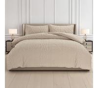 Velosso Quilted Knit Texture King Size Duvet Cover Set, Soft Touch Bedding Set with Pinsonic Pattern, 3 Piece Quilt Cover with 2 Pillowcases, Button Closure (Beige)