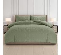 Velosso Quilted Knit Texture King Size Duvet Cover Set, Soft Touch Bedding Set with Pinsonic Pattern, 3 Piece Quilt Cover with 2 Pillowcases, Button Closure (Fern Green)