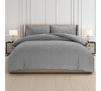 Velosso Quilted Knit Texture King Size Duvet Cover Set, Soft Touch Bedding Set with Pinsonic Pattern, 3 Piece Quilt Cover with 2 Pillowcases, Button Closure (Grey)