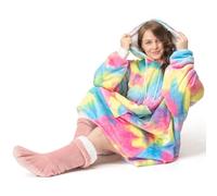 Velosso Rainbow Tie Dye Sherpa Lined Oversized Hoodie Blanket