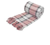 Velosso Recycled Cotton Throws for Sofas, Blush Pink & Grey Throw for Bed, Cotton Blanket with Striped Check Pattern and Throws for Armchairs (127cm × 152 cm)