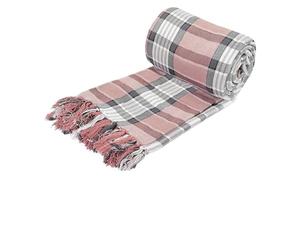 Velosso Recycled Cotton Throws for Sofas, Blush Pink & Grey Throw for Bed, Sofa Throws Large 2 Seater with Striped Check Pattern (178cm × 254 cm)
