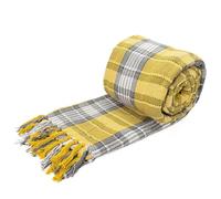 Velosso Recycled Cotton Throws for Sofas, Ochre & Grey Throw for Bed, Sofa Throws Large 2 Seater with Striped Check Pattern (178cm × 254 cm)