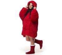 Velosso Red Shaggy Fur Sherpa Lined Oversized Hoodie Blanket