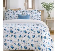 Velosso Reversible Double Duvet Cover Set, Country Cottage Floral Bedding Set with Rose Print, 3 Piece Quilt Cover with 2 Pillowcases, Button Closure (Blue, Double)