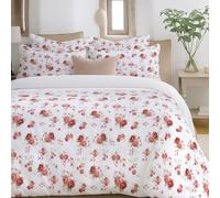 Velosso Reversible Double Duvet Cover Set, Country Cottage Floral Bedding Set with Rose Print, 3 Piece Quilt Cover with 2 Pillowcases, Button Closure (Red, Double)