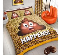 Velosso Reversible Fun Emoji Expressions Yellow Poo Duvet Cover and Pillowcase Bedding Set Plain Reverse Modern Comfy Set (Double)