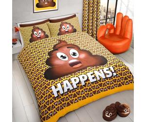 Velosso Reversible Fun Emoji Expressions Yellow Poo Duvet Cover and Pillowcase Bedding Set Plain Reverse Modern Comfy Set (Double)