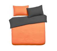 Velosso Reversible Plain Dye Single Bed Duvet Cover Set, Soft 2 Piece Bedding Set with 1 Pillowcase, Button Closure (Black/Orange)