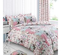 Velosso Reversible Shabby Chic Vintage Birds Boutique Duvet/Quilt Cover Multi Printed Bedding Set (Double)