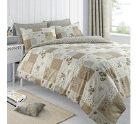 Velosso Reversible Shabby Chic Vintage Duvet Quilt Printed Bedding Set (Beige, King)