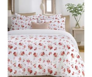 Velosso Reversible Single Bed Duvet Cover Set, Country Cottage Floral Bedding Set with Rose Print, 2 Piece Quilt Cover with 1 Pillowcase, Button Closure (Red)