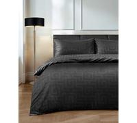 Velosso Sateen Touch Classic Scroll Duvet Cover and Pillowcase Set Soft Feel Hotel Quality Bedding Set Easycare (Black, Double)