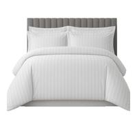 Velosso Sateen Touch Double Duvet Cover Set, Modern Striped Design, Hotel-Quality 3 Piece Bedding Set with 2 Oxford Pillowcases, Button Closure (White)