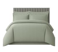 Velosso Sateen Touch King Size Duvet Cover Set, Modern Striped Design, Hotel-Quality 3 Piece Bedding Set with 2 Oxford Pillowcases, Button Closure (Sage)