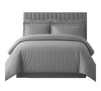 Velosso Sateen Touch King Size Duvet Cover Set, Modern Striped Design, Hotel-Quality 3 Piece Bedding Set with 2 Oxford Pillowcases, Button Closure (Grey)