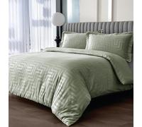 Velosso Sateen Touch Single Bed Duvet Cover Set, Greek Style Scroll Design, Hotel Quality 2 Piece Bedding Set with 1 Oxford Pillowcase, Button Closure (Sage)