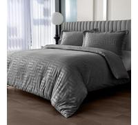 Velosso Sateen Touch Single Bed Duvet Cover Set, Greek Style Scroll Design, Hotel Quality 2 Piece Bedding Set with 1 Oxford Pillowcase, Button Closure (Charcoal)