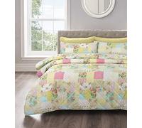 Velosso Shabby Chic Floral Quilted Bedspread Patchwork Comforter Set with Matching Pillowsham (Candice Patchwork, Single)
