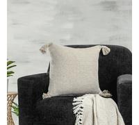 Velosso Shabby Chic Vintage Look Tassel Edge Cushion - 43cm x 43cm - Beige