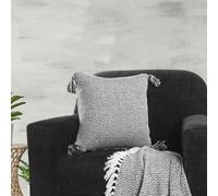 Velosso Shabby Chic Vintage Look Tassel Edge Cushion - 43cm x 43cm - Charcoal