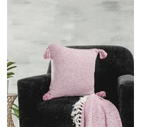 Velosso Shabby Chic Vintage Look Tassel Edge Cushion - 43cm x 43cm - Pink