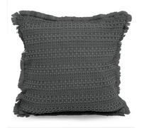 Velosso Shabby Chic Waffle Cotton Cushion, Decorative Sofa Throw Cushion With Zip Closure - Charcoal