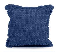 Velosso Shabby Chic Waffle Cotton Cushion, Decorative Sofa Throw Cushion With Zip Closure - Navy