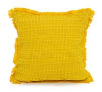 Velosso Shabby Chic Waffle Cotton Cushion, Decorative Sofa Throw Cushion With Zip Closure - Ochre