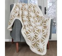 Velosso Sherpa Backed Thermal Soft Throw, Luxury Jacquard Blanket, E in Light Tan | Size: 125 cm x 150 cm Velosso Light Tan 125 cm x 150 cm