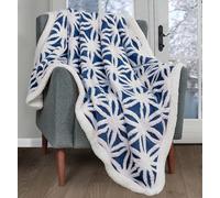 Velosso Sherpa Backed Thermal Soft Throw, Luxury Jacquard Blanket, E in Navy | Size: 125 cm x 150 cm Velosso Navy 125 cm x 150 cm