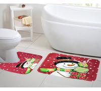Velosso Snowman Gifts Christmas Bath & Pedestal Mat Set in Red Velosso Red