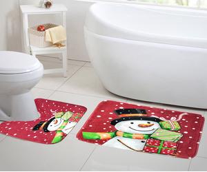 Velosso Snowman Gifts Christmas Bath & Pedestal Mat Set in Red Velosso Red