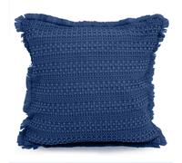 Velosso Soft Waffle Fringe Edge Cushion - 45cm x 45cm - Navy